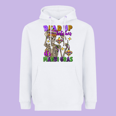 Bead Up Bitches It's Mardi Gras Skeleton Heavyweight Hoodie Designed By Fadigitalartstudio