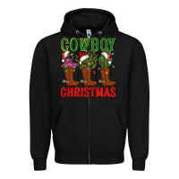Black cowboy christmas boots cactus Zipper Hoodie - CowGirlArtShop