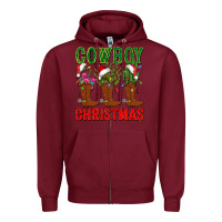 Burgundy cowboy christmas boots cactus Zipper Hoodie - CowGirlArtShop