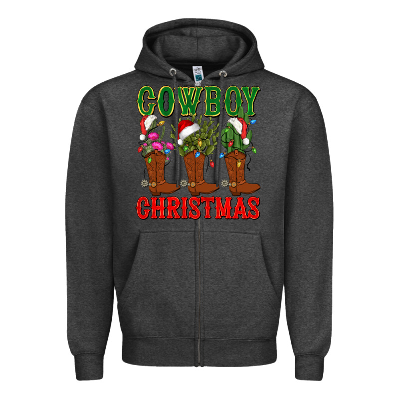 Cowboy Christmas Boots Cactus Zipper Hoodie by CowGirlArtShop | Teevron