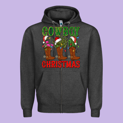 Cowboy Christmas Boots Cactus Zipper Hoodie Designed By Cowgirlartshop