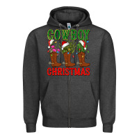 Charcoal Heather cowboy christmas boots cactus Zipper Hoodie - CowGirlArtShop