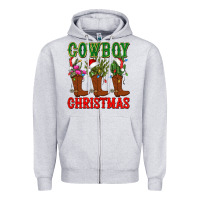 Heather Grey cowboy christmas boots cactus Zipper Hoodie - CowGirlArtShop