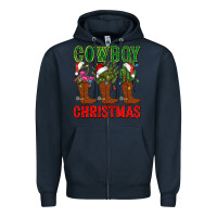 Navy cowboy christmas boots cactus Zipper Hoodie - CowGirlArtShop