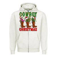 Oatmeal Heather cowboy christmas boots cactus Zipper Hoodie - CowGirlArtShop