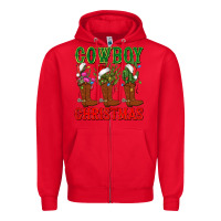 Red cowboy christmas boots cactus Zipper Hoodie - CowGirlArtShop