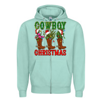 Seafoam cowboy christmas boots cactus Zipper Hoodie - CowGirlArtShop