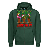 Sports Green cowboy christmas boots cactus Zipper Hoodie - CowGirlArtShop