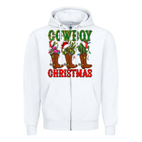 White cowboy christmas boots cactus Zipper Hoodie - CowGirlArtShop