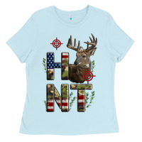 Baby Blue Deer Hunting Usa Flag Ladies Tee - LillyAllenDesigns