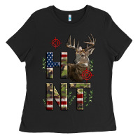 Black Deer Hunting Usa Flag Ladies Tee - LillyAllenDesigns