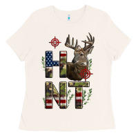 Bone Deer Hunting Usa Flag Ladies Tee - LillyAllenDesigns