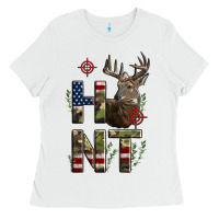 White Deer Hunting Usa Flag Ladies Tee - LillyAllenDesigns