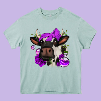 Halloween Roses Cow Heavy Core Tee Designed By Jasminsmagicworld