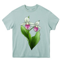 Arona Pink And White Lady's Slipper Flower Illustrations Heavy Core Tee - LillyAllenDesigns