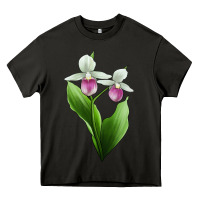 Asphalt Pink And White Lady's Slipper Flower Illustrations Heavy Core Tee - LillyAllenDesigns