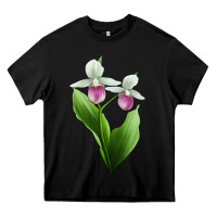 Black Pink And White Lady's Slipper Flower Illustrations Heavy Core Tee - LillyAllenDesigns