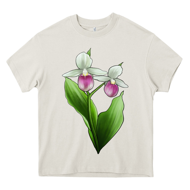 Pink And White Lady's Slipper Flower Illustrations Heavy Core Tee by LillyAllenDesigns | Teevron