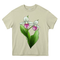 Mossy Pink And White Lady's Slipper Flower Illustrations Heavy Core Tee - LillyAllenDesigns