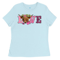 Baby Blue valentine's day love highland cow Ladies Tee - BarkalooDesign