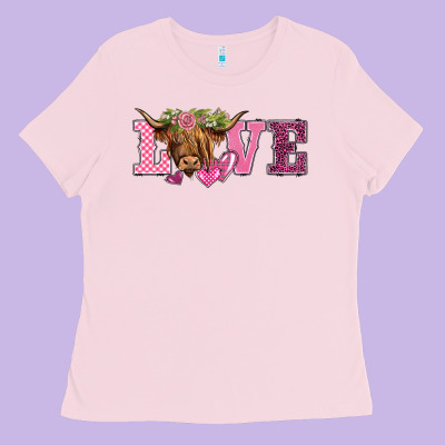 Valentine's Day Love Highland Cow Ladies Tee Designed By Barkaloodesign