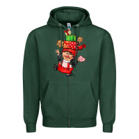 Sports Green cute christmas girl gnome Zipper Hoodie - CowGirlArtShop