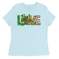 Baby Blue love luck with clover Ladies Tee - NancyCooperArtShop