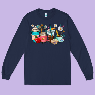 Teacher Coffee Cups Long Sleeve Tee Designed By Ranaportraitstore