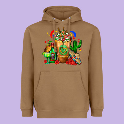 Mexican Cold Drink With Cactus Sombrero And Tequil Heavyweight Hoodie Designed By Fadigitalartstudio