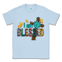 Dusty Blue I Am Blessed Cross Classic Tee - BundleAndBundleShop
