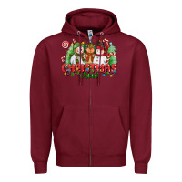 Burgundy christmas crew polar bear reindeer and snowman Zipper Hoodie - CowGirlArtShop