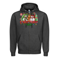 Charcoal Heather christmas crew polar bear reindeer and snowman Zipper Hoodie - CowGirlArtShop