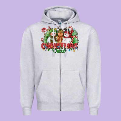 Christmas Crew Polar Bear Reindeer And Snowman Zipper Hoodie Designed By Cowgirlartshop