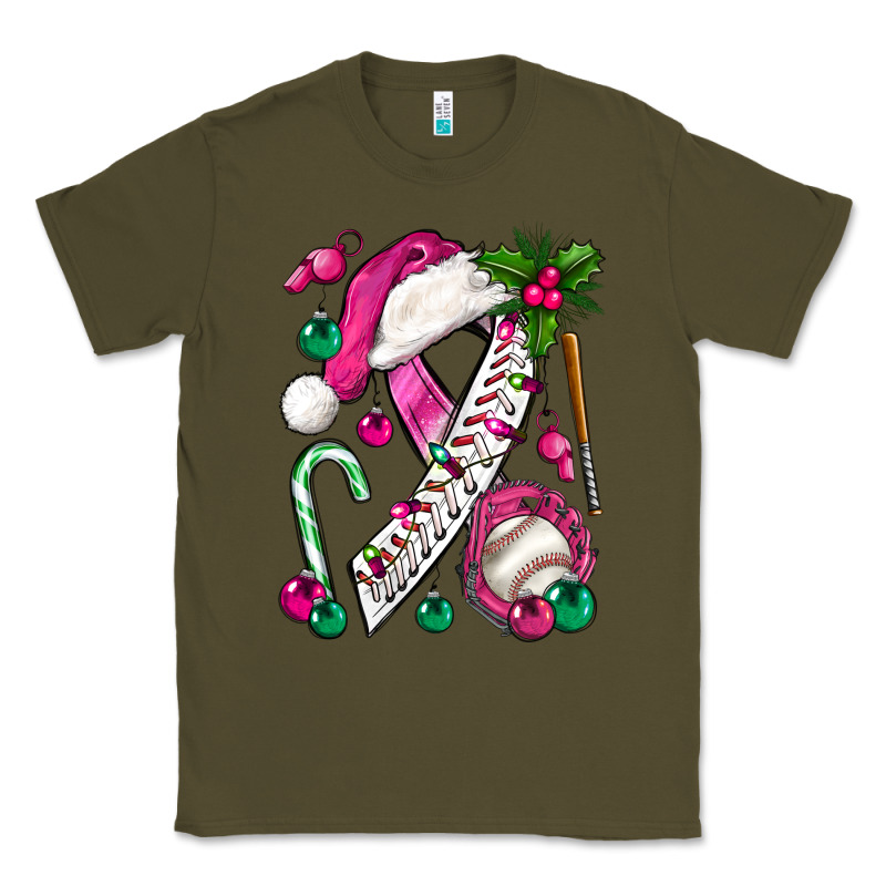 Pink Christmas Breast Cancer Ribbon Baseball Classic Tee by BundleAndBundleShop | Teevron