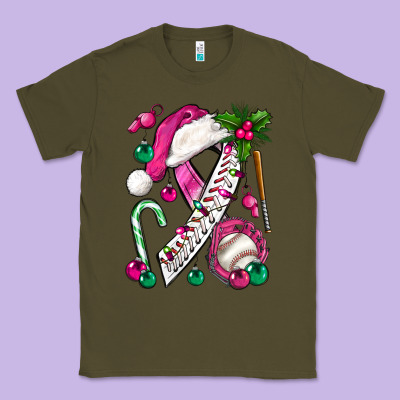 Pink Christmas Breast Cancer Ribbon Baseball Classic Tee Designed By Bundleandbundleshop