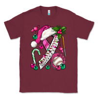 Burgundy Pink Christmas Breast Cancer Ribbon Baseball Classic Tee - BundleAndBundleShop