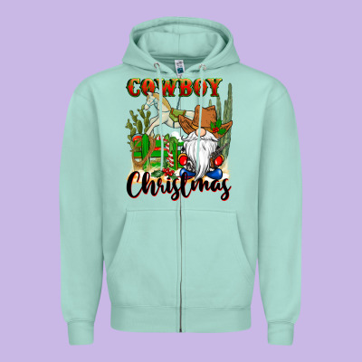 Cowboy Christmas Gnome Zipper Hoodie Designed By Cowgirlartshop