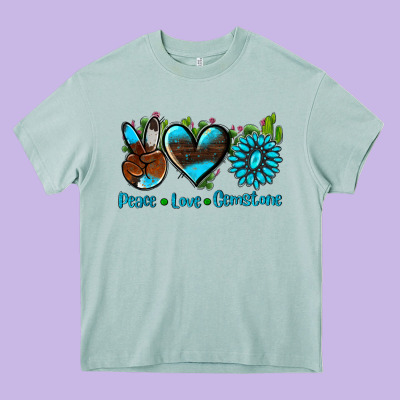 Peace Love  Gemstone Heavy Core Tee Designed By Adodesignshop