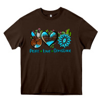 Chocolate Brown peace love  gemstone Heavy Core Tee - AdoDesignShop