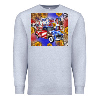 Heather Grey Fourth Of July Sunflowers Truck Premium Sweatshirt - FaDigitalArtStudio