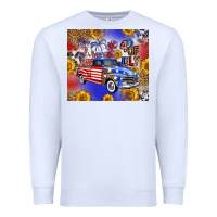 White Fourth Of July Sunflowers Truck Premium Sweatshirt - FaDigitalArtStudio