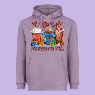 It's Game Day Y'all Basketball Coffee Cups Heavyweight Hoodie Designed By Fadigitalartstudio