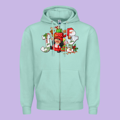 Christmas Joy Girl Gnome Zipper Hoodie Designed By Cowgirlartshop