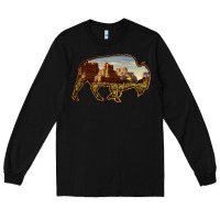 Black Bison Silhouette Desert Landscape Long Sleeve Tee - Bettercallsaul