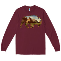 Burgundy Bison Silhouette Desert Landscape Long Sleeve Tee - Bettercallsaul