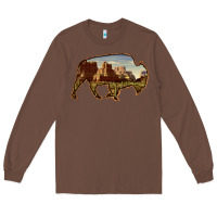 Chestnut Bison Silhouette Desert Landscape Long Sleeve Tee - Bettercallsaul