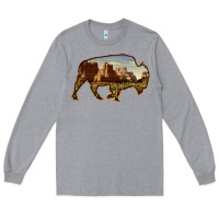 Heather Grey Bison Silhouette Desert Landscape Long Sleeve Tee - Bettercallsaul