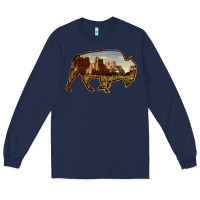 Navy Bison Silhouette Desert Landscape Long Sleeve Tee - Bettercallsaul