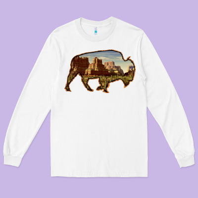Bison Silhouette Desert Landscape Long Sleeve Tee Designed By Bettercallsaul