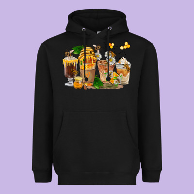 Honey Bee Coffee Cups Heavyweight Hoodie Designed By Fadigitalartstudio